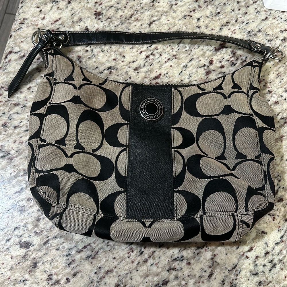 Coach grey and black jacquard hobo bag